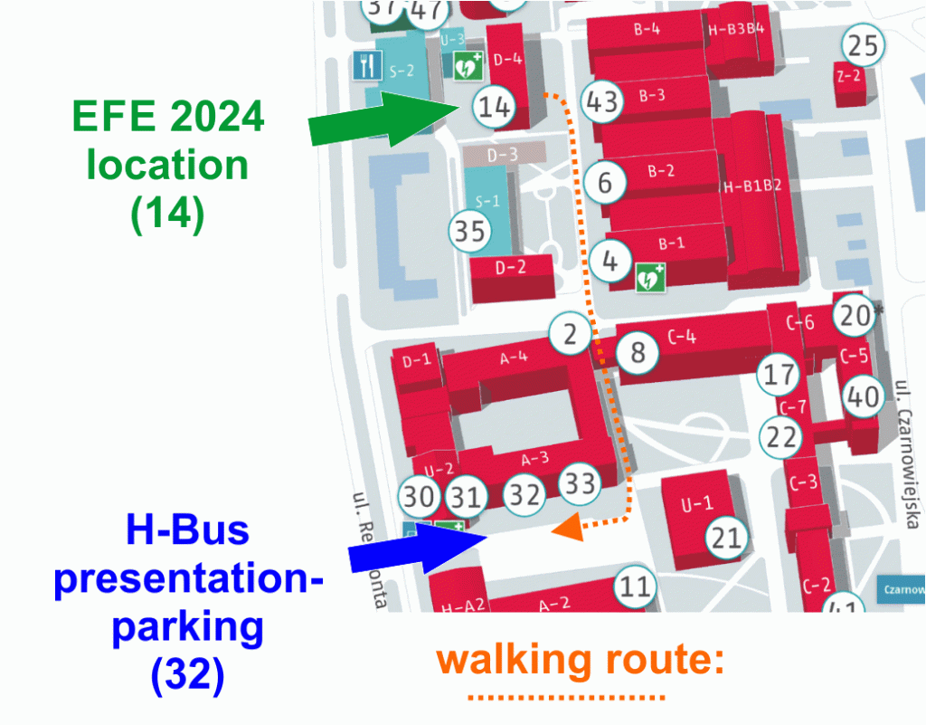 The map of the route to hydrogen bus presentation.